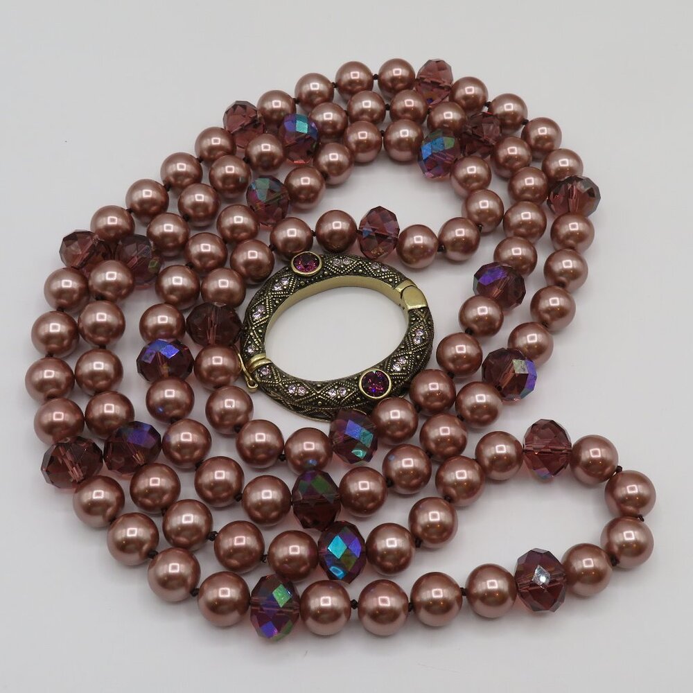 Heidi Daus Mauve Beaded Crystal Accents Necklace with Removable Clasp Pendant - Picture 11 of 13